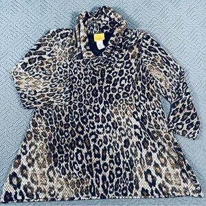Ruby Rd Animal Print Cowl Neck Knit Top Petite Size Small PS EUC